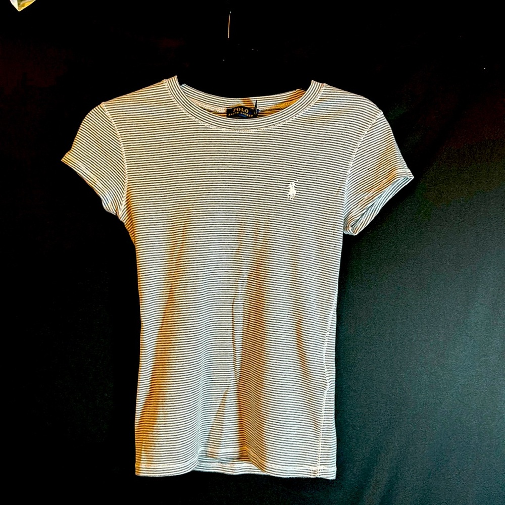 Polo by Ralph Lauren small petite girls gray and white shirt.